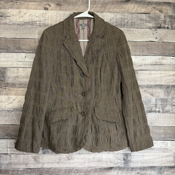 J. Jill Raw Edge Notch Collar Rayon Wool Blazer Jacket Dark Shale 2 - Picture 1 of 8